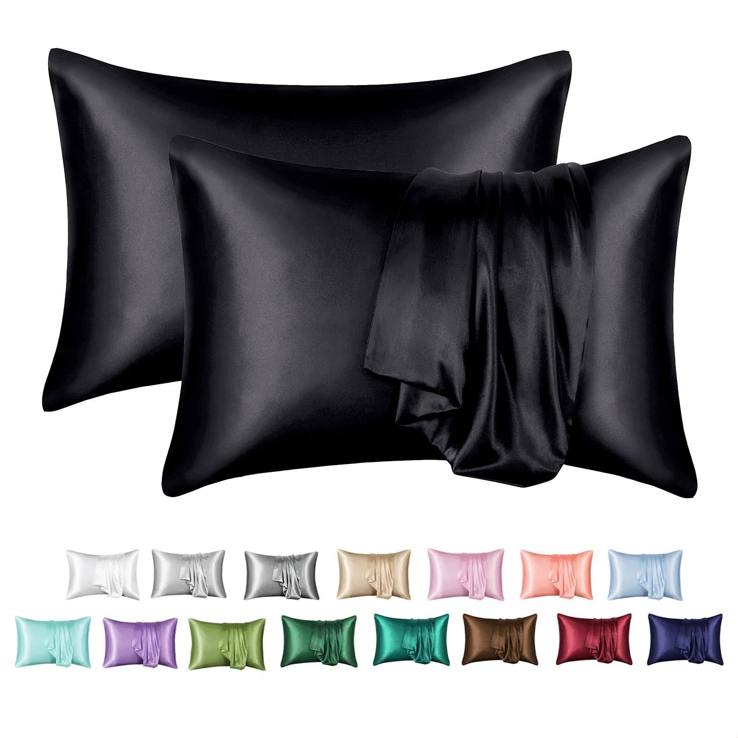 3adebd31704d0187f75d67063f1ca3260d423ed102e68590f2be2ac30370f5ec.jpg MR&HM Satin Pillowcase for Hair and Skin, Silk Satin Pillowcase 2 Pack, Queen Size Pillow Cases Set of 2, Silky Pillow Cover with Envelope Closure 20 - Image 1