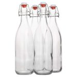 Flip Top Glass Bottle [1 Liter 33 fl. oz.] [Pack of 4] ÿ Swing Top Brewing Bottle with Stopper for Beverages , Oil , Vinegar , Kombucha , Beer , Water