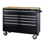 46 in. 9-Drawer Mobile Storage Cabinet with Solid Wood Top, Black