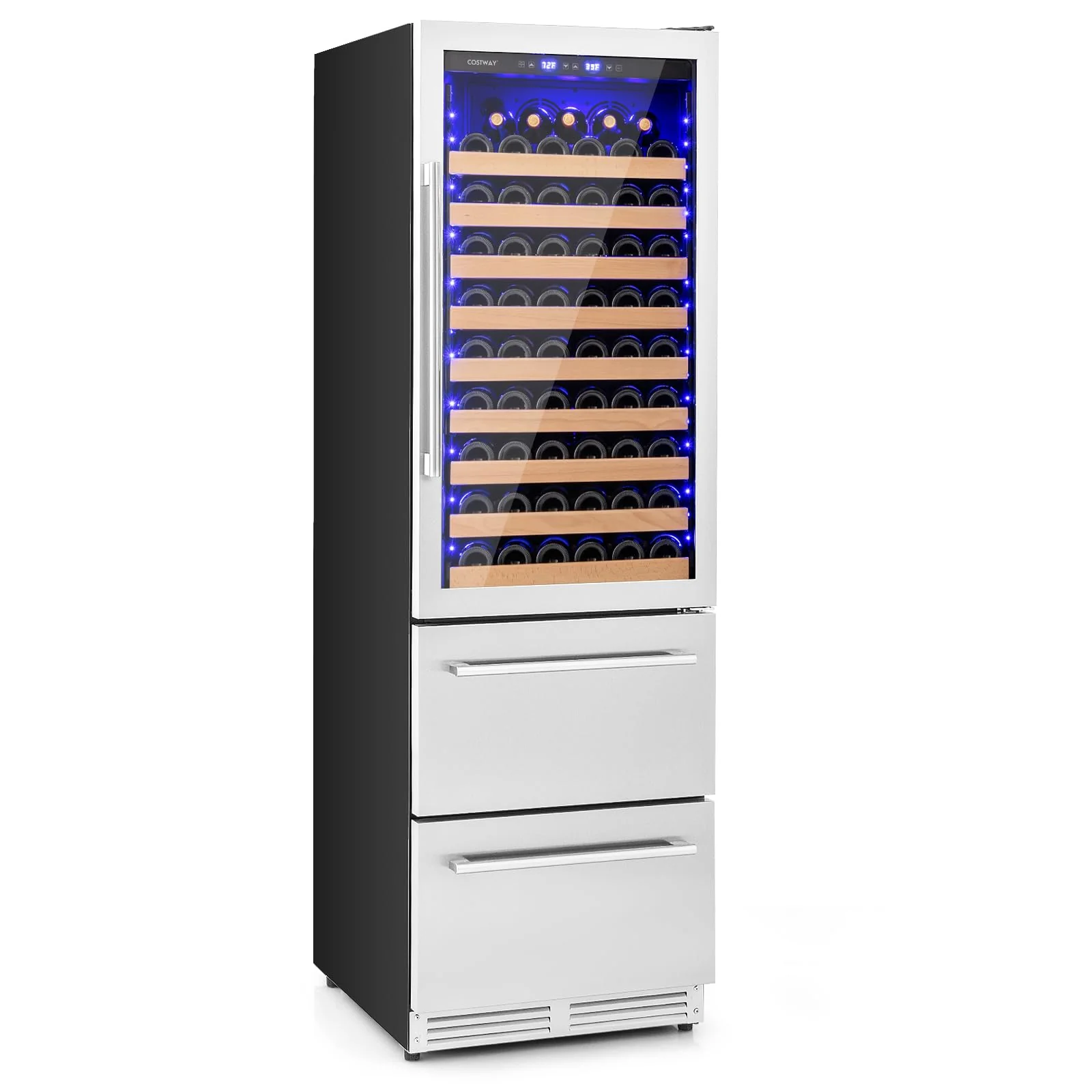 3b510b026779de3e78d2f74b0d24b7407b087aff5f00b22f6ce4e4cd24109c21.webp 24" Wine Beverage Refrigerator, Dual Zone Beverage Cooler with 108 Bottles and 175 Cans, Built-In or Freestanding Wine Cellar - Image 1