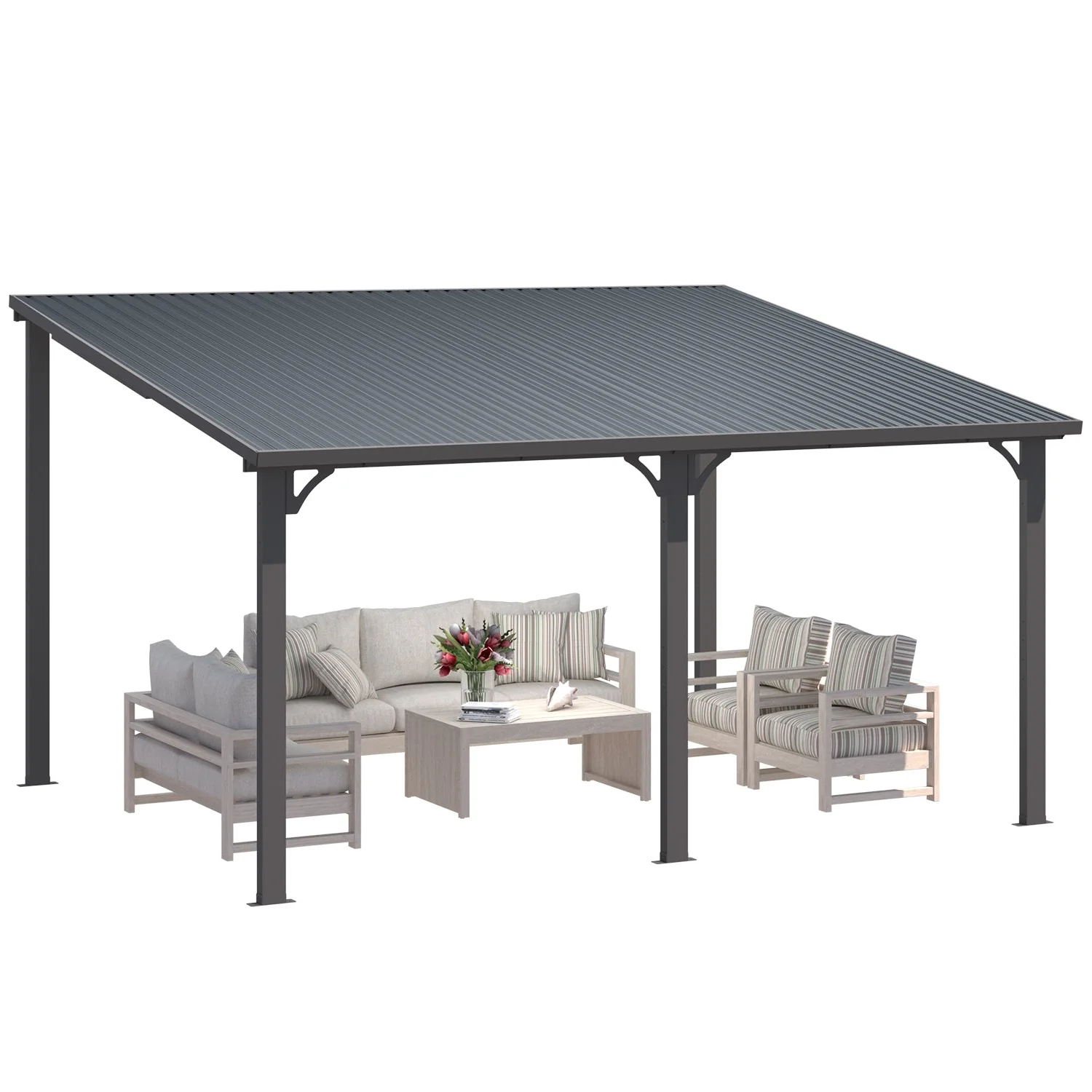3b70b7c1081b560b8d5bb2348ba568754211f912a97ae42b472b5b6e373e27e0.webp AECOJOY 14' x 12' Hardtop Gazebo Outdoor Pergola Lean to Metal Pergolas - Image 1