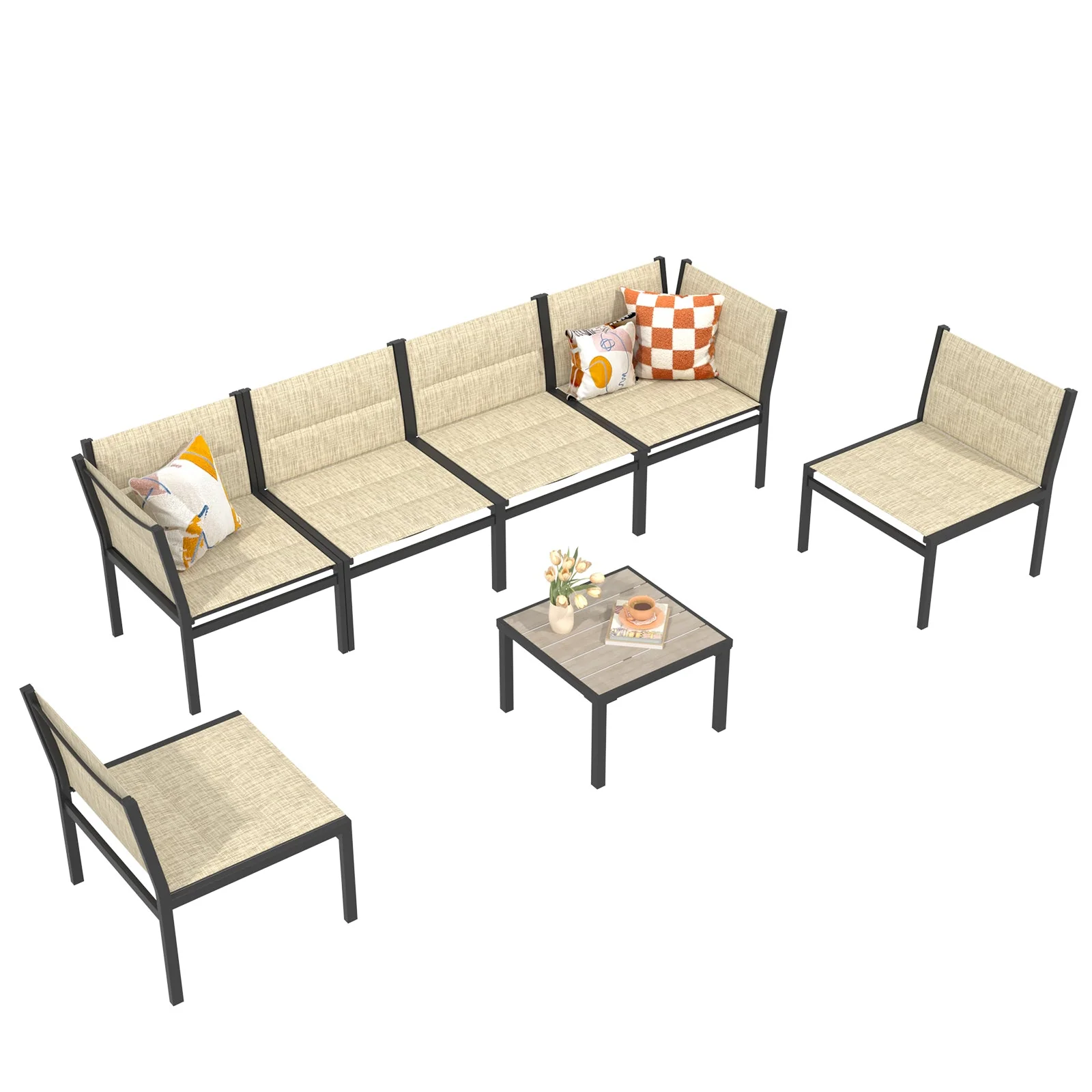 3b724cee7408e85d0c318fed3fff6d65c5c03a3ab10eedb9311c0b2872d7da16.webp AECOJOY 7 Pieces Outdoor Sectional Furniture Textilene Fabric Outdoor Conversation Sets, Yellow - Image 1