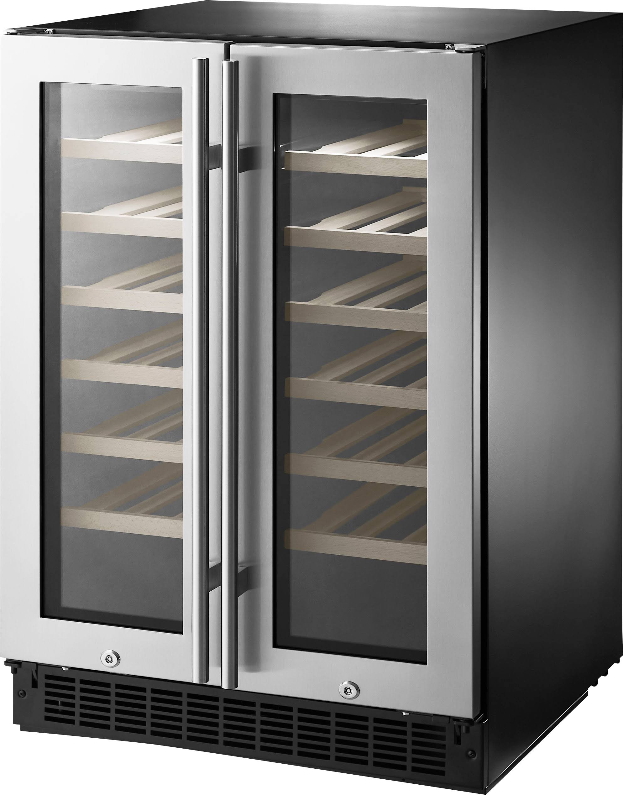 3b82bc3529a5d816ef7491c7bd6afcd54f46087b4747bfd7bfcb7cd7620f6e99.jpg Insignia - 42-Bottle or 128-Can Dual Zone Wine and Beverage Cooler with Glass Doors - Stainless Steel - Image 1