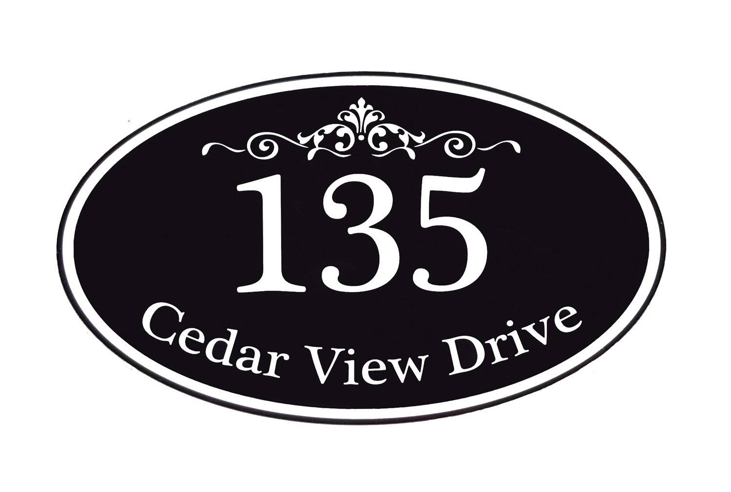 3b9d8a56a843d8983c69db4686919a09c585db95891872e148955b927191f0e8.jpg Customized Solutions Customized Home Address Sign Aluminum 12' x 7' Oval House Number Plaque Personalized Color Choices Available (Black) - Image 1