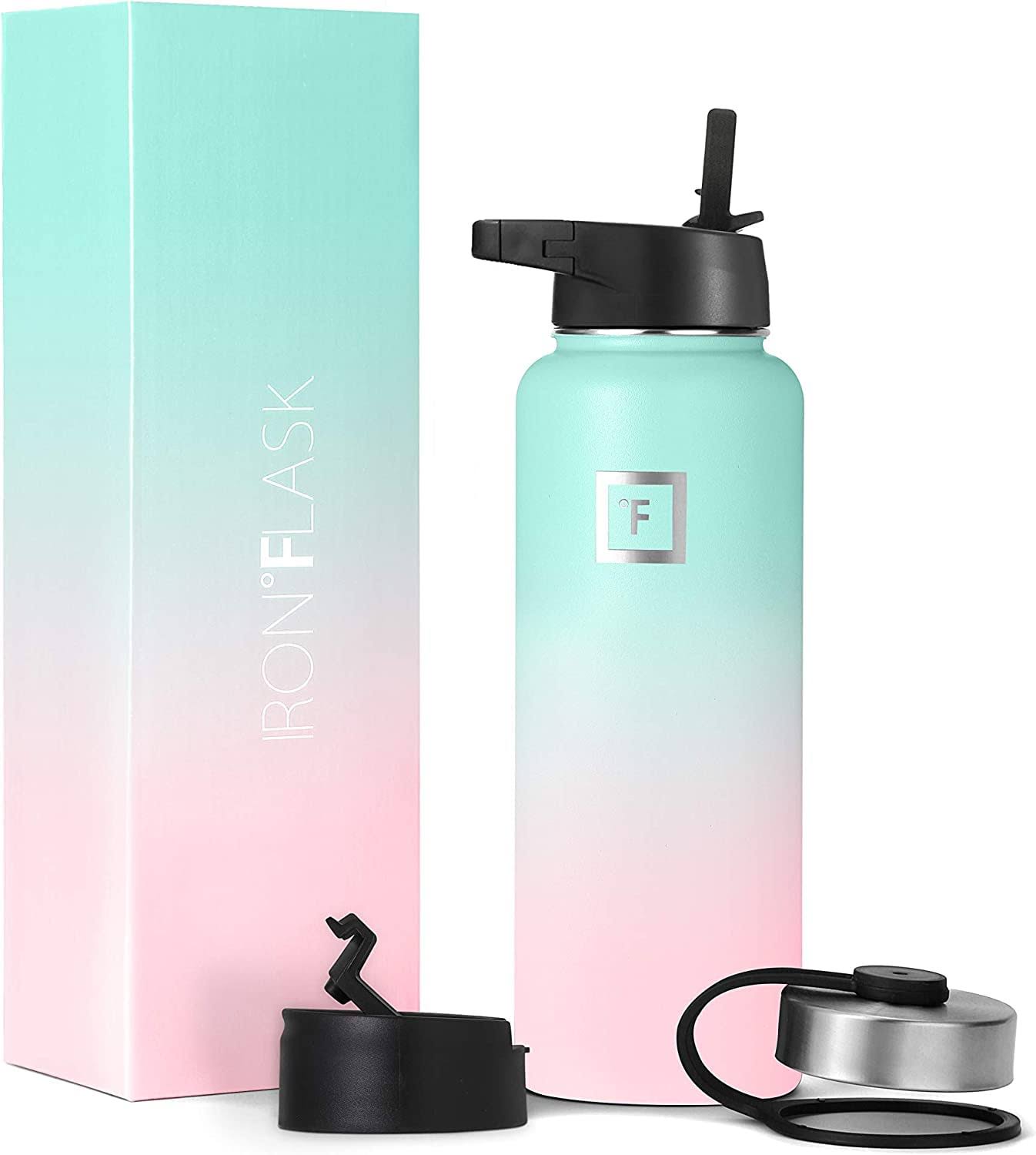3bc5cec56b78f11eb4afffee2f857d427960db5987904cb9ecb6e365393b37f1.jpg Iron Flask Wide Mouth Water Bottle with Straw Lid Bubblegum 40 oz - Image 1