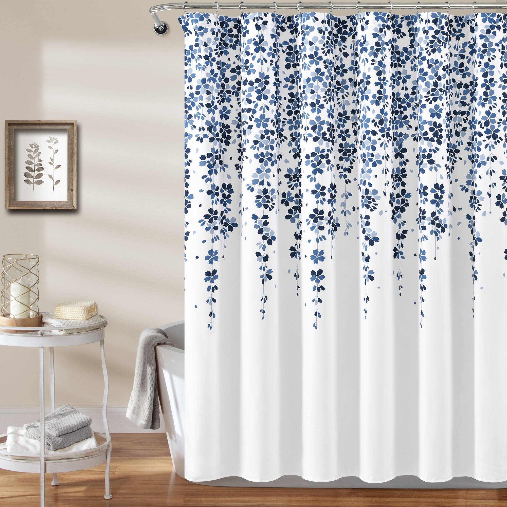 3bd72df28cd56e13d7e0d949c2540b9f54cf61489312c45c0d4ac0a7b4b3ce54.jpg Lush Decor Weeping Flower Shower Curtain - Navy & Blue - Image 1