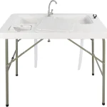 Folding Fish Cleaning Table, Outdoor Camping Sink Station with Sink & Faucet Drainage Hoses, Portable Camping Sink Table for Beach Fishing Patio Picnic