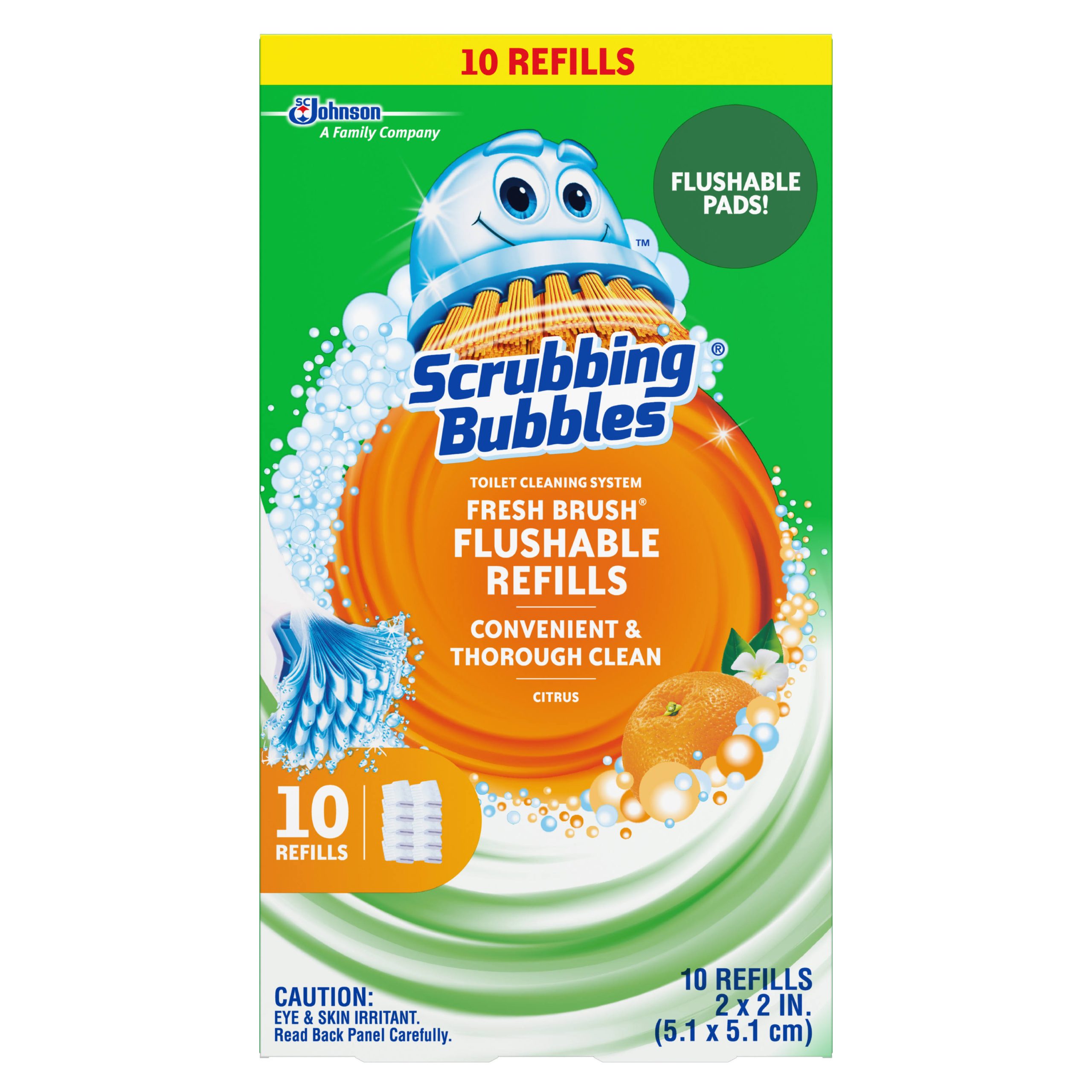 3c0caf884863f704e059e39bbb5cf71110c73f1e7e4c30870295d13c0d3f4700.jpg Scrubbing Bubbles Flushable Refills, Toilet Cleaning System, Citrus, Fresh Brush - 10 refills - Image 1