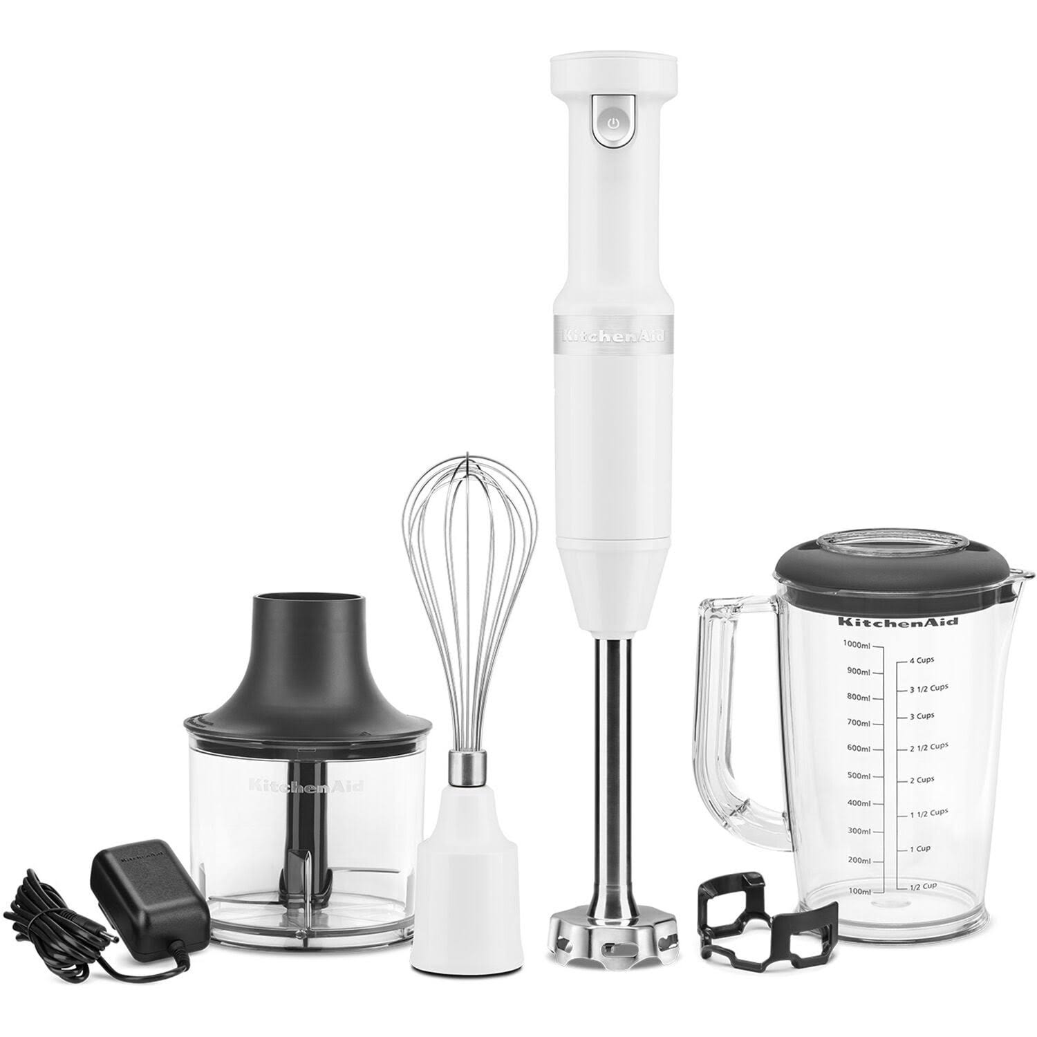 3c1c8a503f399896d152e46bf8c8196bf754fc2c2f9eae8d6c668cbb25bec42c.jpg KitchenAid Cordless Variable Speed Hand Blender with Chopper and Whisk Attachment White - Image 1