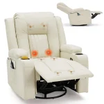 AECOJOY Massage Recliner Manual Chair with Heating & 360° Swivel Rocking Function, Cream White
