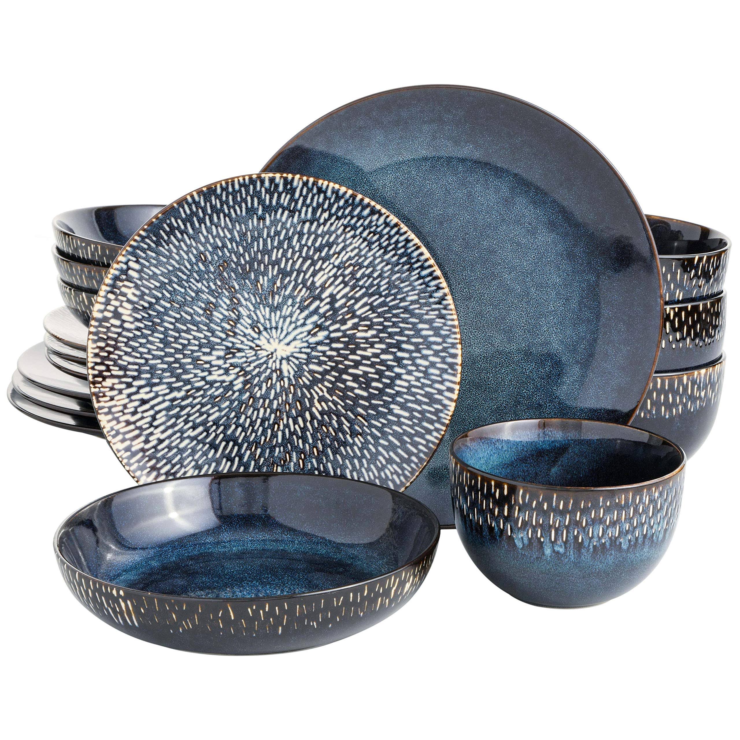3c3f1f2434b6676219e2fb1c25af28d6690ace07a4aa0cf5cf92db59b462bac5.jpg Gibson Elite Matisse 16 Piece Double Bowl Dinnerware Set, Cobalt Blue - Image 1