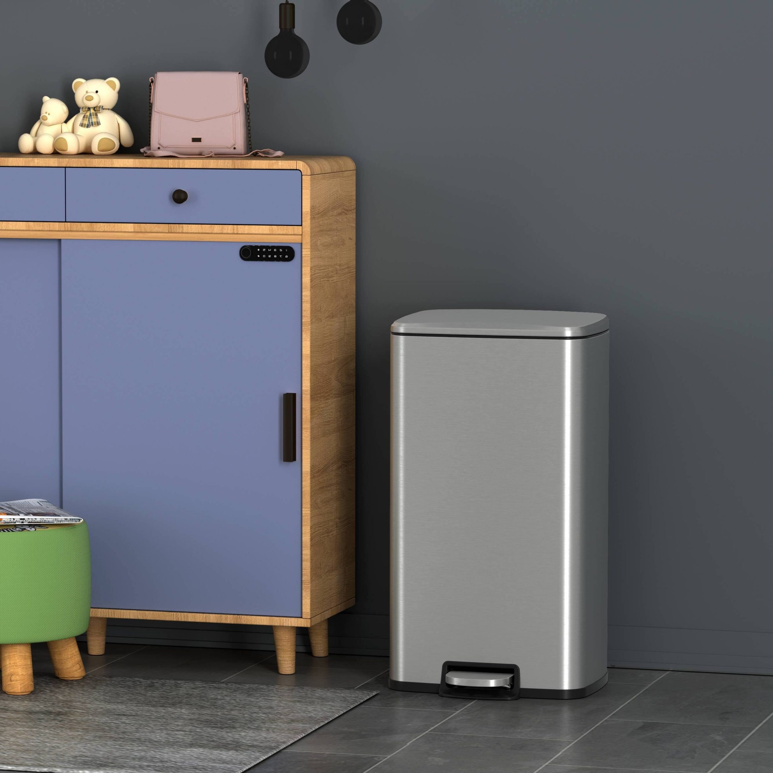 3c4145575b1b66316bca185e5ce8046f0ae9549a1ad276ccfbd1e7bcdde2f950.jpg 8 Gal./30-Liter Fingerprint Free Stainless Steel Rectangular Kitchen Step-On Trash Can - Image 1