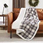 Eddie Bauer Edgewood Plaid Flannel Sherpa Throw Blanket, Khaki