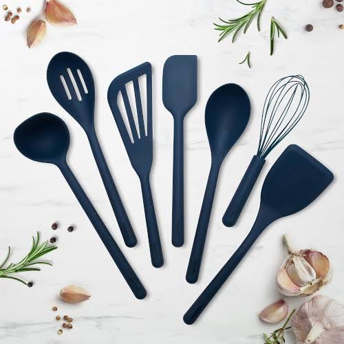 3ca72b6b392cb887b36b1230a34fcd8aa72696b50eba7965145fc8553f130165.jpg Healthy Non-Toxic PFAS Free Cookware - Platinum Silicone Tools 7-Piece Utensil Set | Navy by GreenPan - Image 1