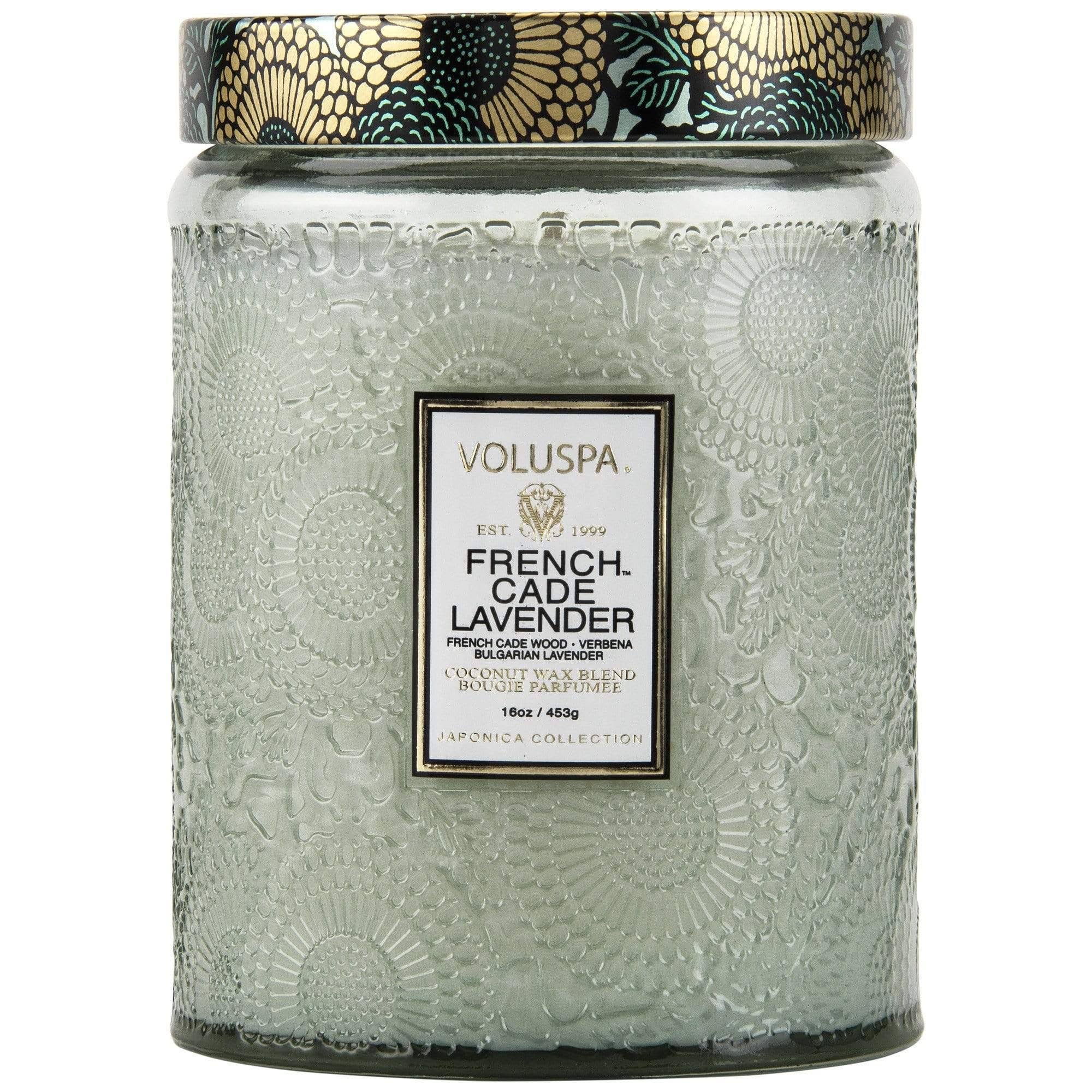 3ca78a7964b583b04e779b3b2a307cc39c5e9e57ad9d8db55d65dd514256a26d.jpg Voluspa French Cade & Lavender Large Glass Jar Candle - Image 1