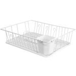 MegaChef Dish Rack with 14 Plate Positioners and Detachable Utensil Holder, 17-1/2 inch, White