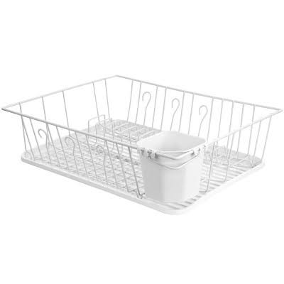3cc7ed67777a46aca9472dbffb82ac589e9b2f99f841b9356d14a94af4791707.jpg MegaChef Dish Rack with 14 Plate Positioners and Detachable Utensil Holder, 17-1/2 inch, White - Image 1