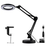 10X LED Magnifying Glass with Light, Stepless Dimmable, 3 Color Modes, Real Glass Lens Magnifying Lamp with Light Desk Lamp Clamp for Crafts, Reading, Close Work - Black