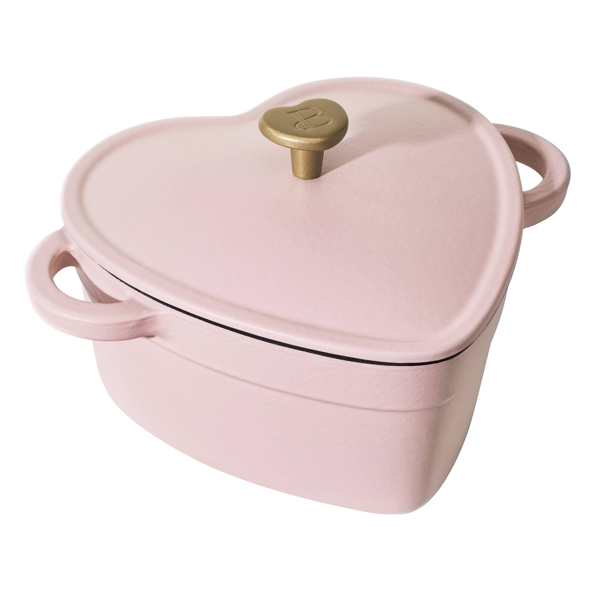 3cd96f9b8834e26b21dcea1f0e79f0543a4bd6fc03da2290b3e4859a2bae9c1f.jpg Beautiful 2qt Cast Iron Heart Dutch Oven, Pink Champagne by Drew Barrymore - Image 1