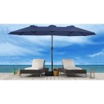 Nyasia 180" x 108" Rectangular Market Umbrella with Weighted Base Sol 72 Outdoor Fabric Color: Navy