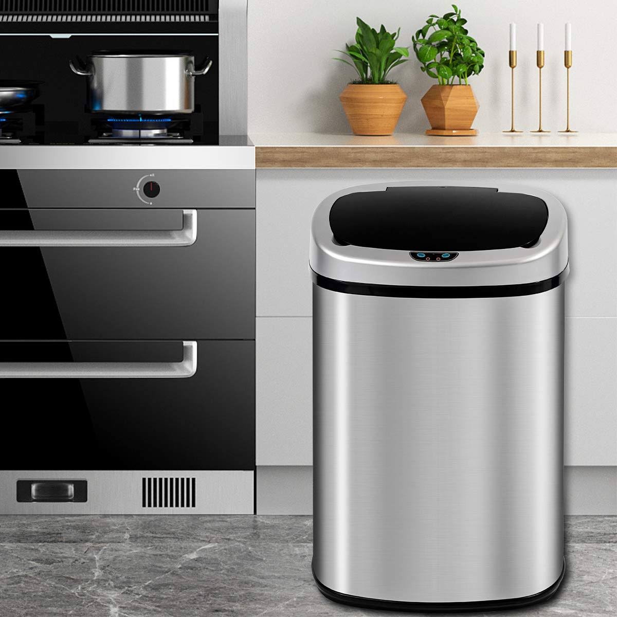 3cfed4c49f789423bd049125ab4b4aeb74576fe512e66621a9791783f02be980.jpg Dkeli 13 Gallon Kitchen Trash Can Garbage Can Waste Bin with Lid Automatic Touchless Stainless Steel Durable Trash Can for Home Office - Image 1