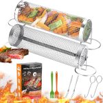grunen Wolken Rolling Grill Baskets for Outdoor Grilling : 2 Pcs Stainless Steel Grill Mesh, Rolling Grill Baskets for Outdoor Grill, Portable Grill