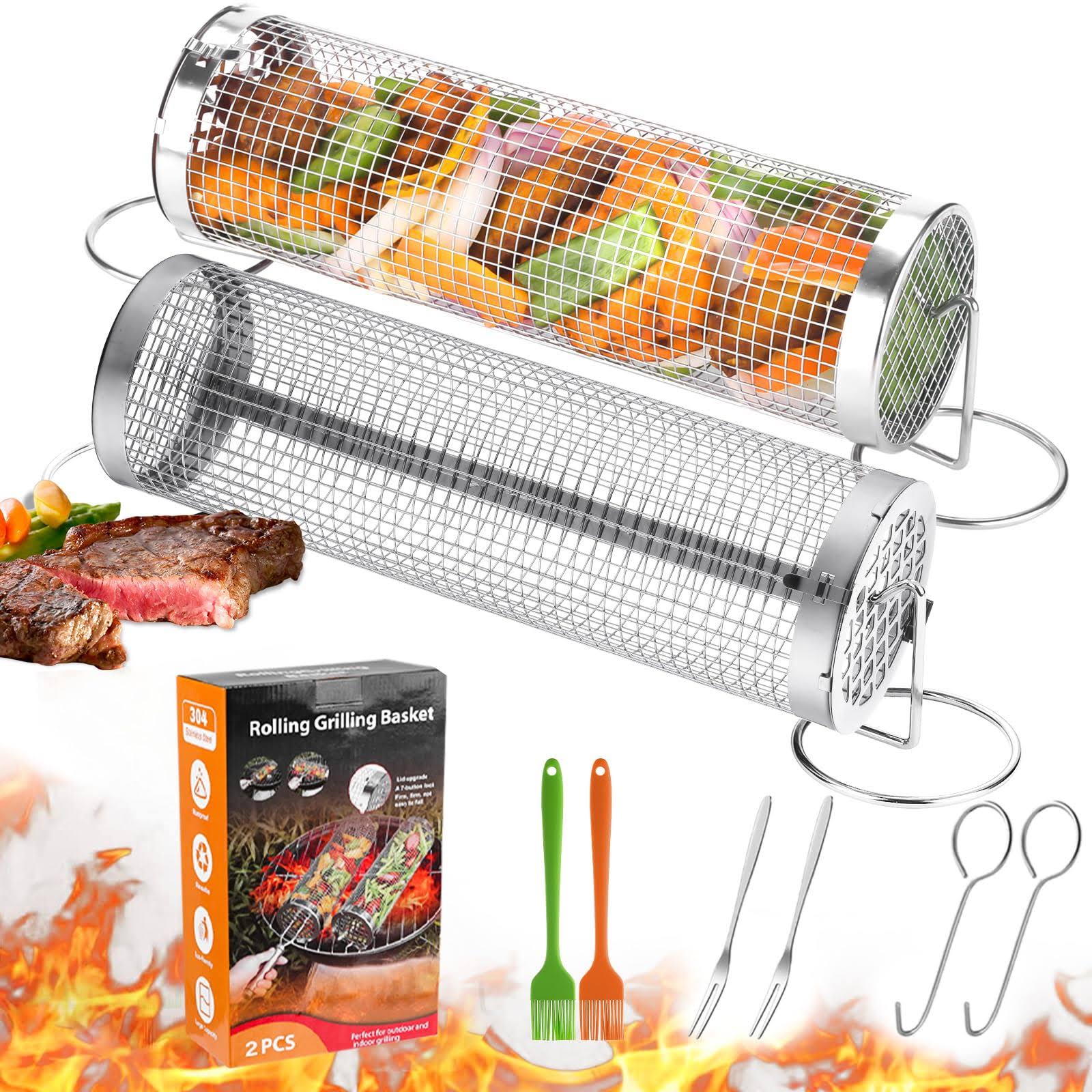 3d295df636a1fe1c00948a77065db2afd14a4878e2c79585e36c69a06c9cafcd.jpg grunen Wolken Rolling Grill Baskets for Outdoor Grilling : 2 Pcs Stainless Steel Grill Mesh, Rolling Grill Baskets for Outdoor Grill, Portable Grill - Image 1