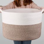 INDRESSME XXXLarge Cotton Rope Basket 21.7 inch x 21.7 inch x 13.8 inch Woven Baby Laundry Blanket Basket Toy Basket with Handle Storage Comforter