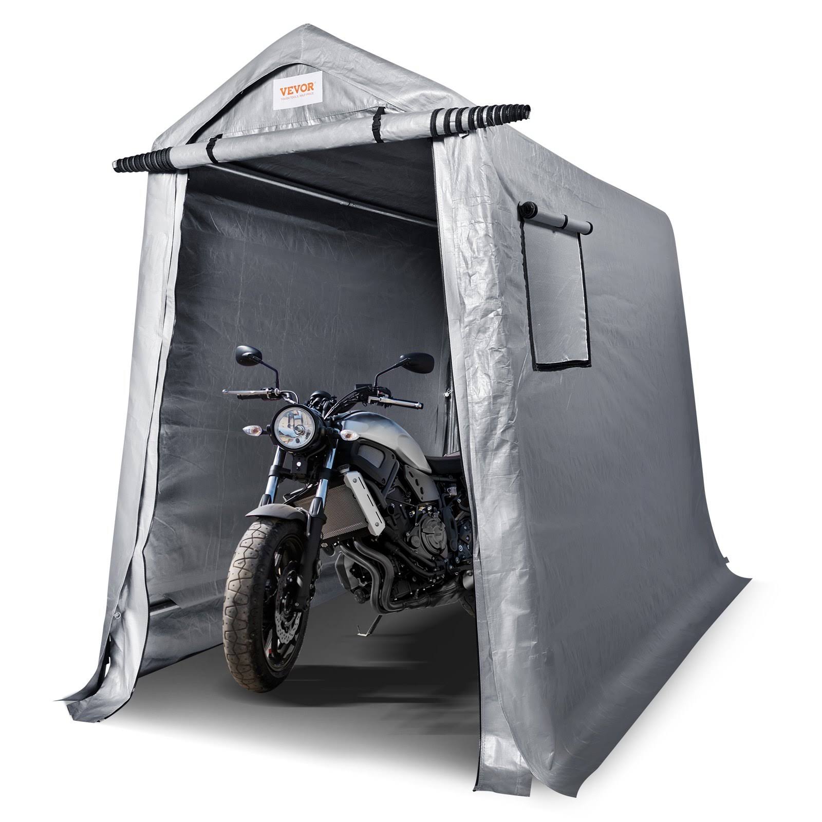3d3e873ba4c18fecd11b453b5ba5f38cfc829f2b8b376a0f065fb09b4b21c013.jpg VEVOR Portable Shed Outdoor Storage Shelter, 6 x 8 x 7 ft Heavy Duty All-Season Instant Storage Tent Tarp Sheds with Roll-Up Zipper Door and Ventilate - Image 1