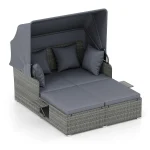 Tangkula Outdoor Wicker Sunbed Lounger with 2 Foldable Side Tables