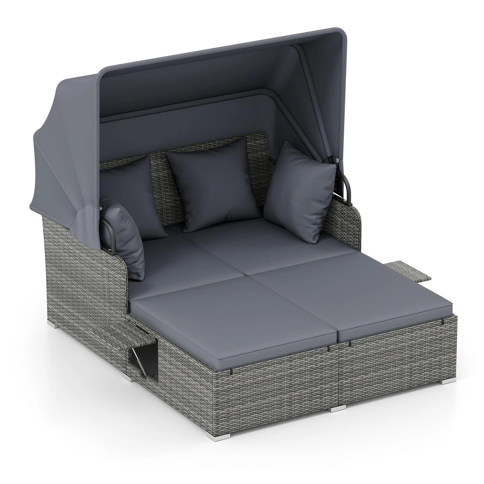 3d4112b625a0b25c87019dde9f048b9701a9b7965950f6b2e791bfd4bbdd1466.webp Tangkula Outdoor Wicker Sunbed Lounger with 2 Foldable Side Tables - Image 1