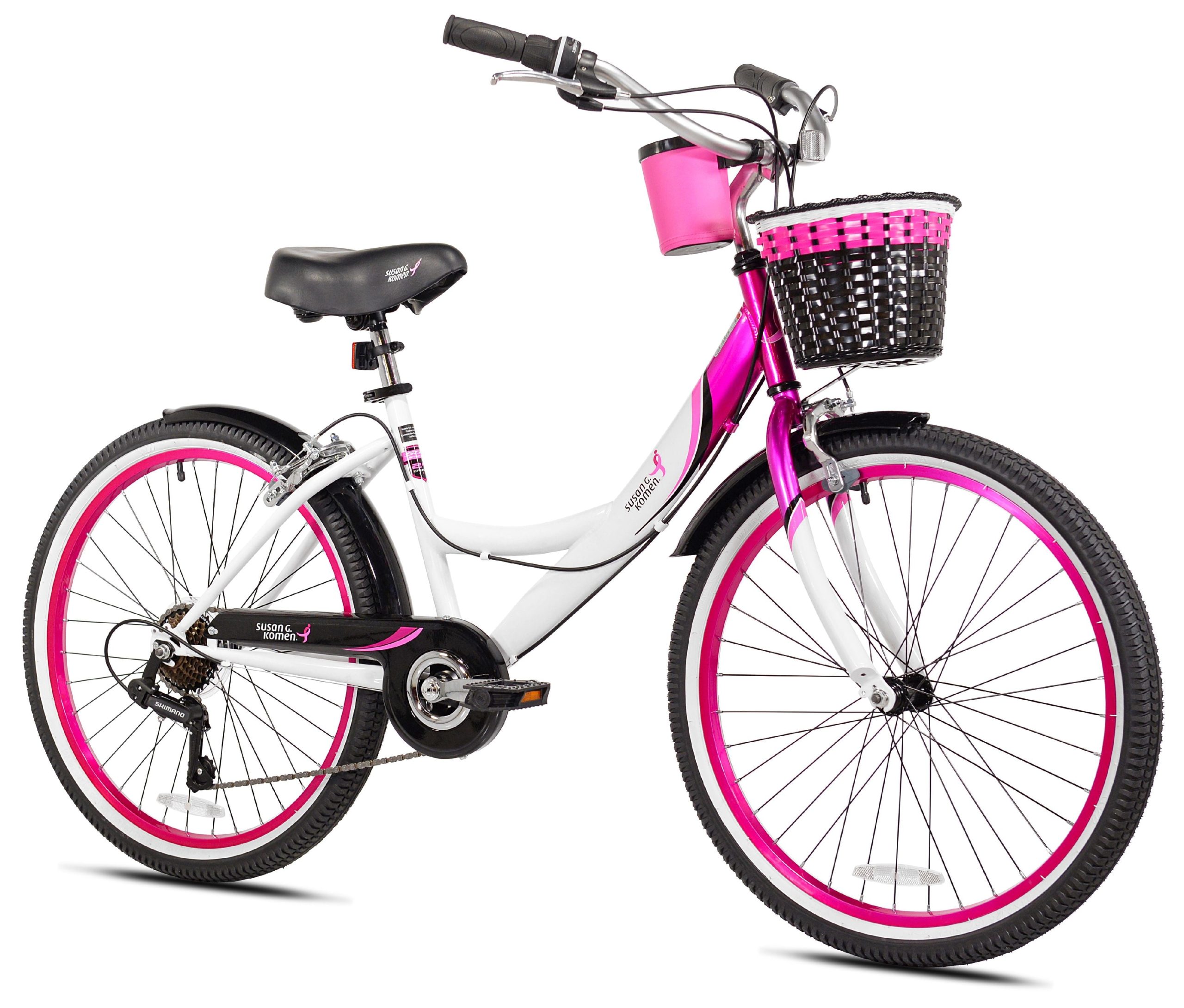 3d5e6ae4135cd7074452cae90e669879abd7d500f3a2acd0b6874f95a2f511cd.jpg G. Komen 24 In. Multi-Speed Cruiser Girl's Bike. Pink. White and Black - Image 1