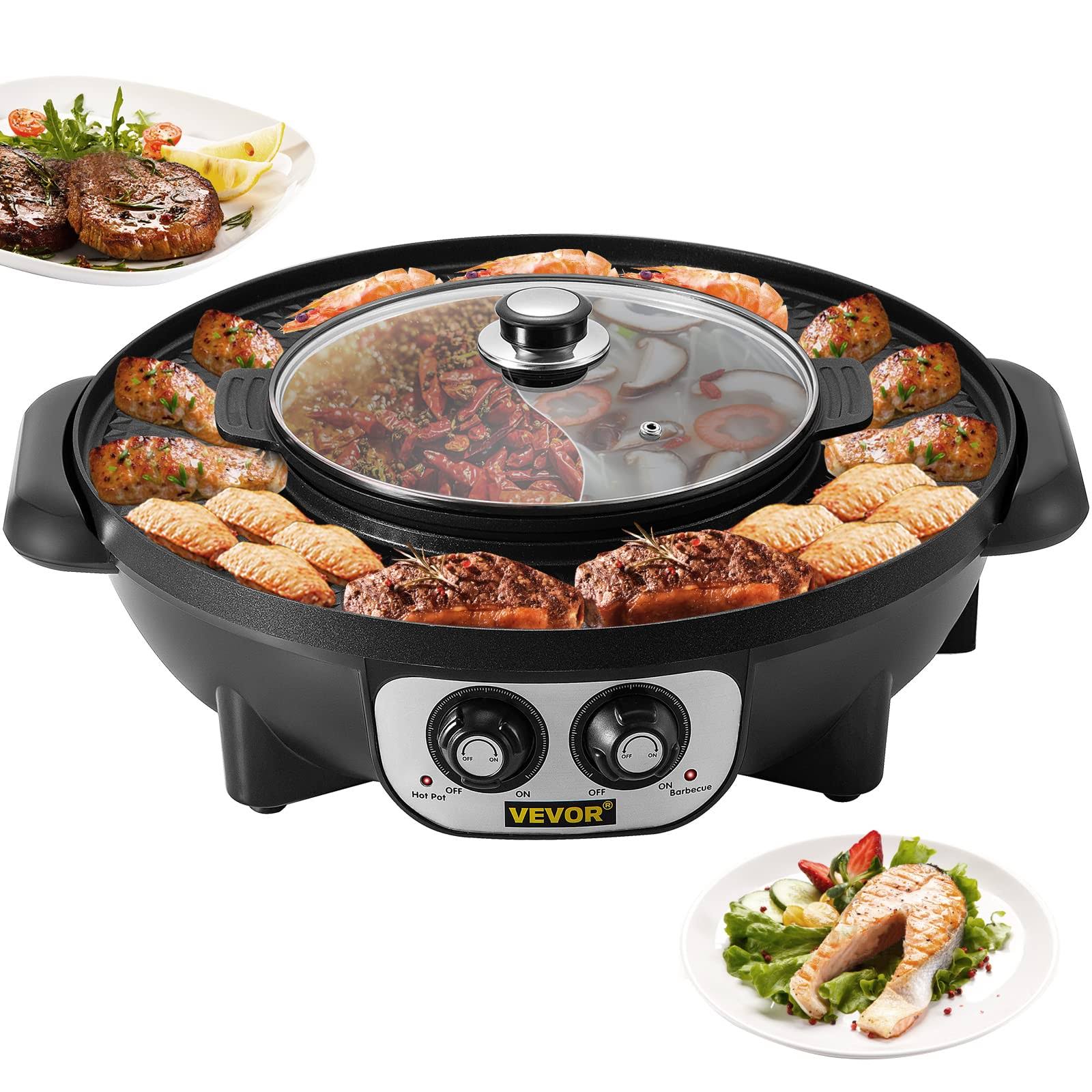 2 in 1 Electric Grill and Hot Pot BBQ Pan Grill Pot with Temp Control