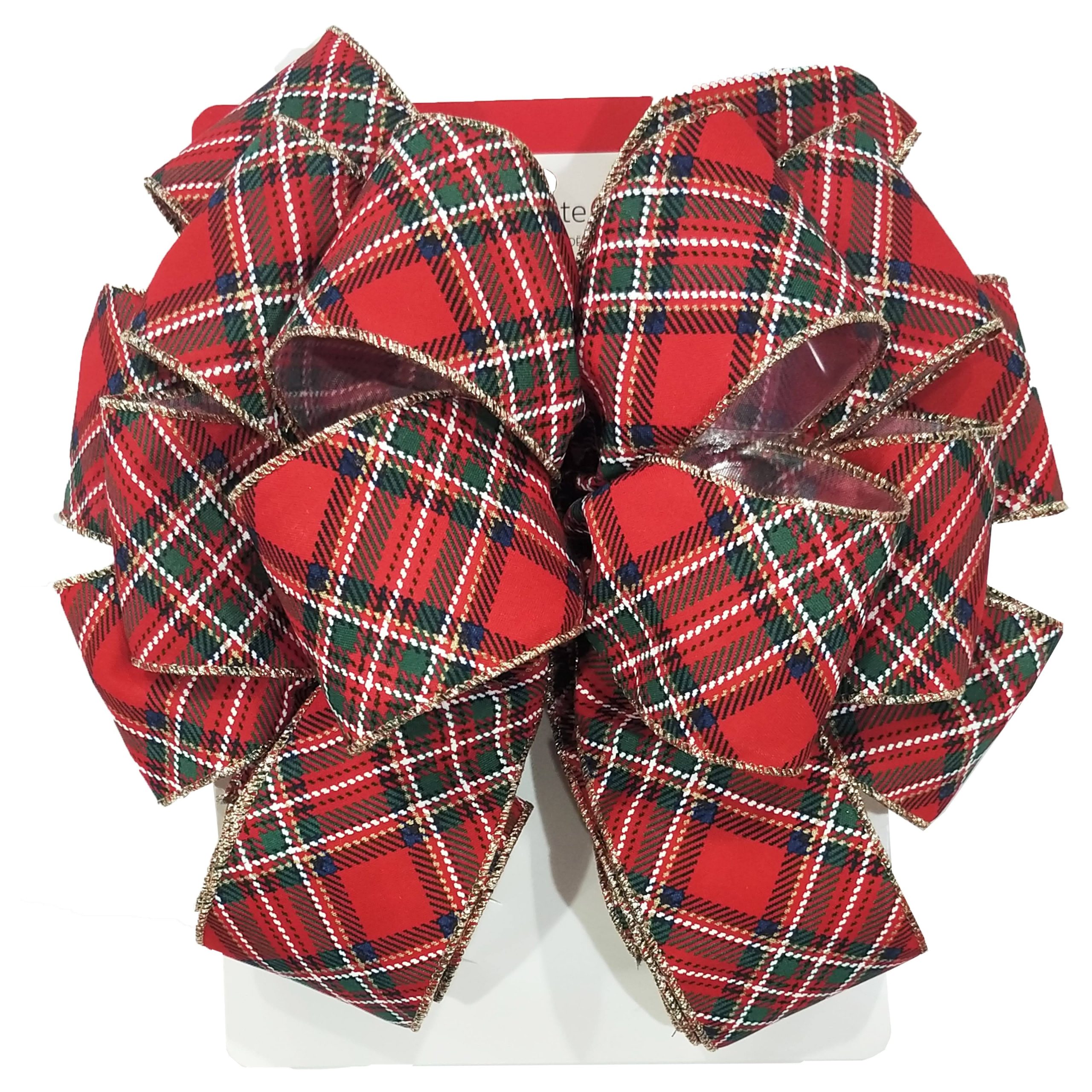 3db2d744fa3f56ed2548ac4c4a659eb5251030728314f28a56a27fe6a79a65ef.jpg 20.5" Red & Green Tartan Christmas Tree Bow Topper by Ashland by Celebrate It | Michaels - Image 1
