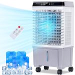uthfy Evaporative Air Cooler, Swamp Cooler with 5.3 Gallon Reservoir, 4 Ice Box, Remote, 12H Timer, 70��Oscillation Air Cooler Cooling Fan with 3