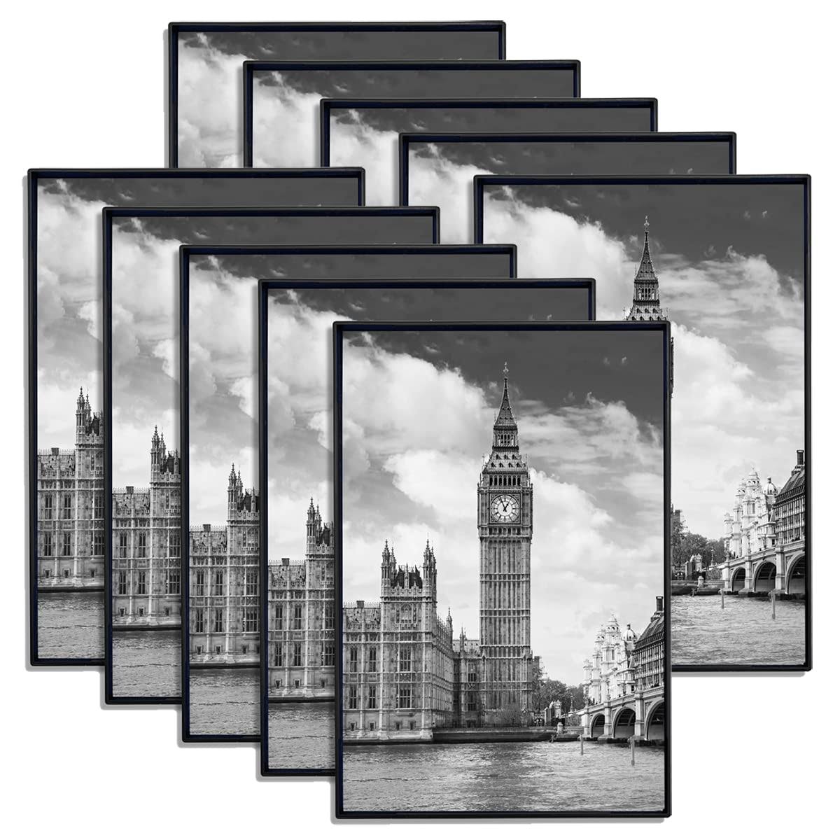 3dc4563e6fbfd50273784fa973d52baf67d9a6396bf9645b94ef957c96643d46.jpg GOmaize Front Loading Black Picture Frame 4x6 Set of 10 Wall and Table Mounting - Image 1