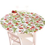 Collections Etc Fitted Elastic No-Slip Fit Table Cover with Soft Flannel Backing, Apples, Round