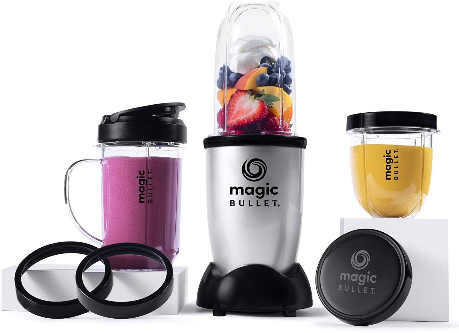 3e27dd010c2b89c4b4ad1cb563f2b30759fc9e4d4522e0e37aaf6f7f0ea1b124.jpg Magic Bullet Blender, Small, Silver, 11 Piece Set MBR-1101 - Image 1