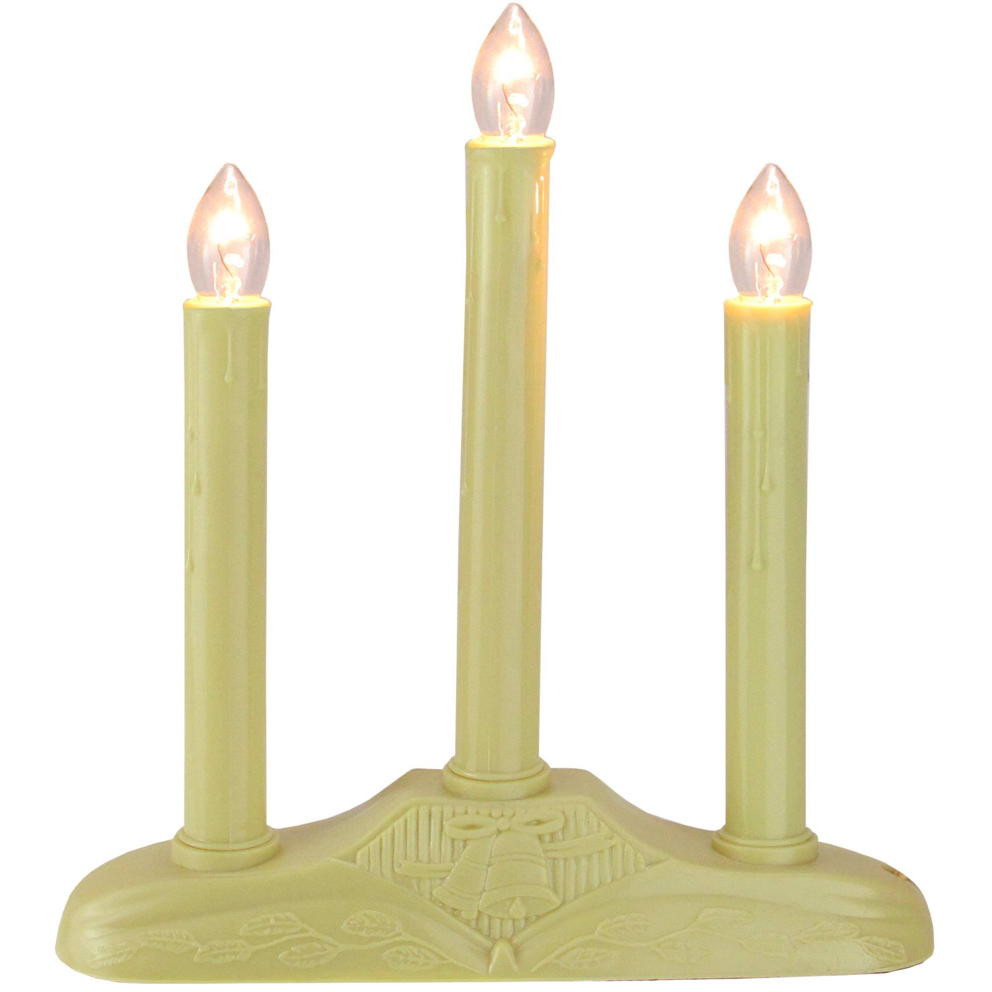 3e2b3aed65eb1ecaff7b40a4fe8a90d32b68c080cec9527eba20434317c0ee85.jpg Northlight 3-Light Ivory Christmas Chandelier on Holly Berry and Bell Base Candle Lamp 11" - Image 1