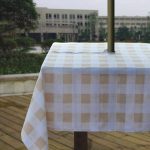 Melaluxe Spring/Summer Wrinkle-Free Waterproof Outdoor Tablecloth with Umbrella Hole and Zipper, Beige Checkered, 60 inch Square