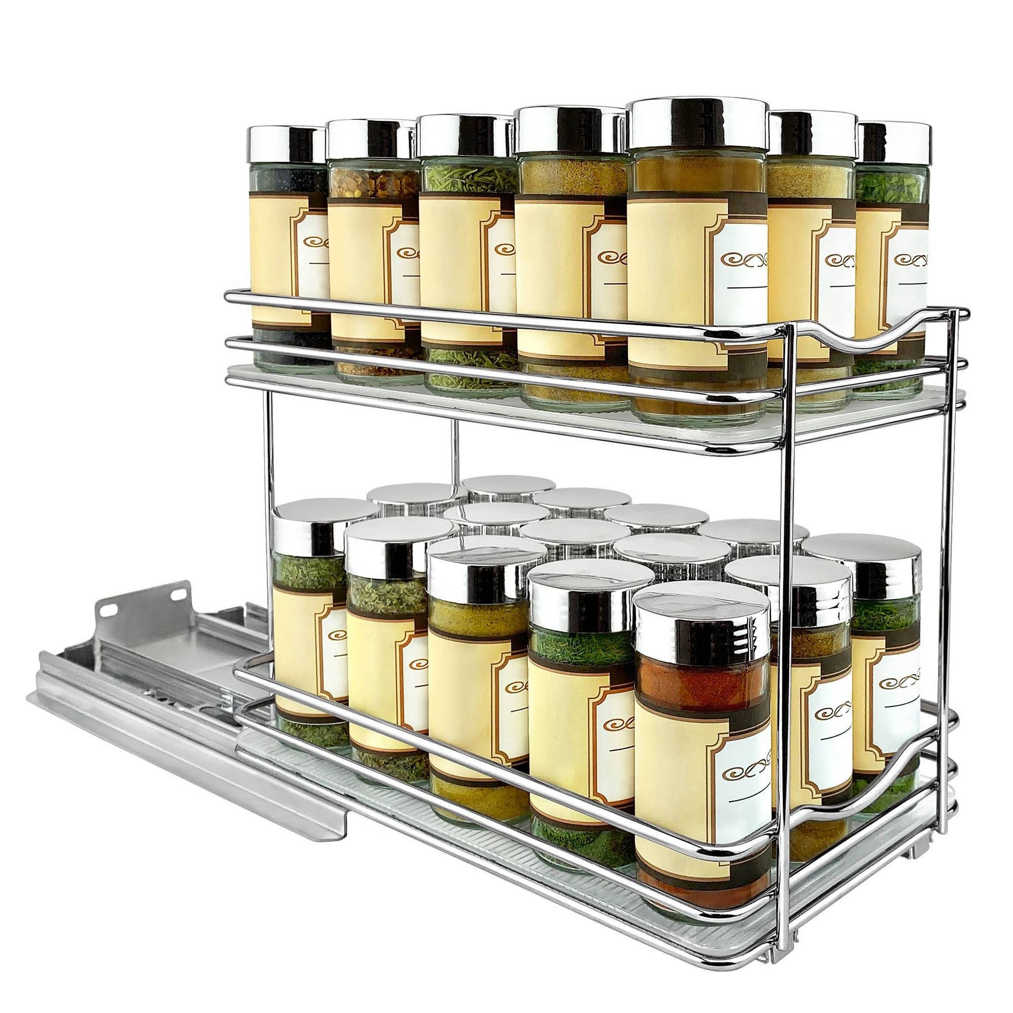 3e43d68ec424695f6340b039ceab4c04df287e676abf62b1db5d0cfb8be7ee45.jpg Lynk Professional Slide Out Double Spice Rack Upper Cabinet Organizer 6" Wide - Image 1