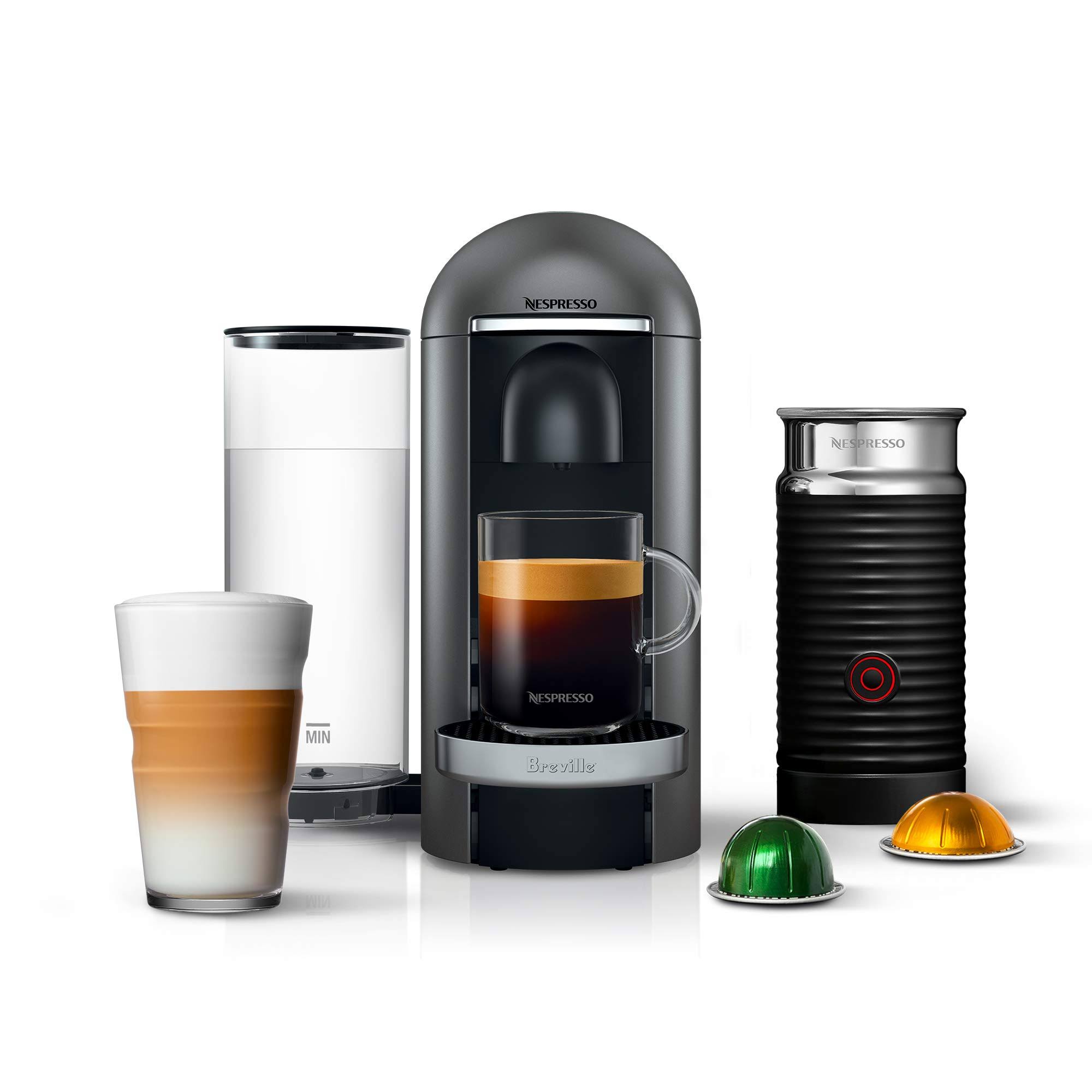 3e44d18d6b894dea886236b84e4925b20778b7cbdb29e71977f578e78877a1ca.jpg Nespresso VertuoPlus Deluxe Coffee and Espresso Machine by Breville with Milk Frother, Titan - Image 1