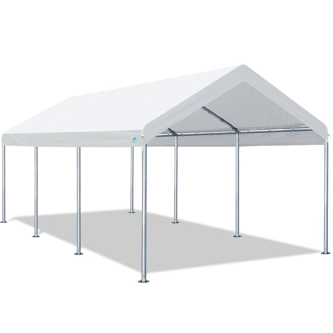 3e5688208303639f071761dc2acd14d0d1b97eaf0b22fbf292f1e2f1a51136b4.jpg Advance Outdoor Adjustable 10x20 ft Heavy Duty Carport Car Canopy Garage Boat Shelter Party Tent, Adjustable Peak Height from 9.5ft to 11ft, White - Image 1