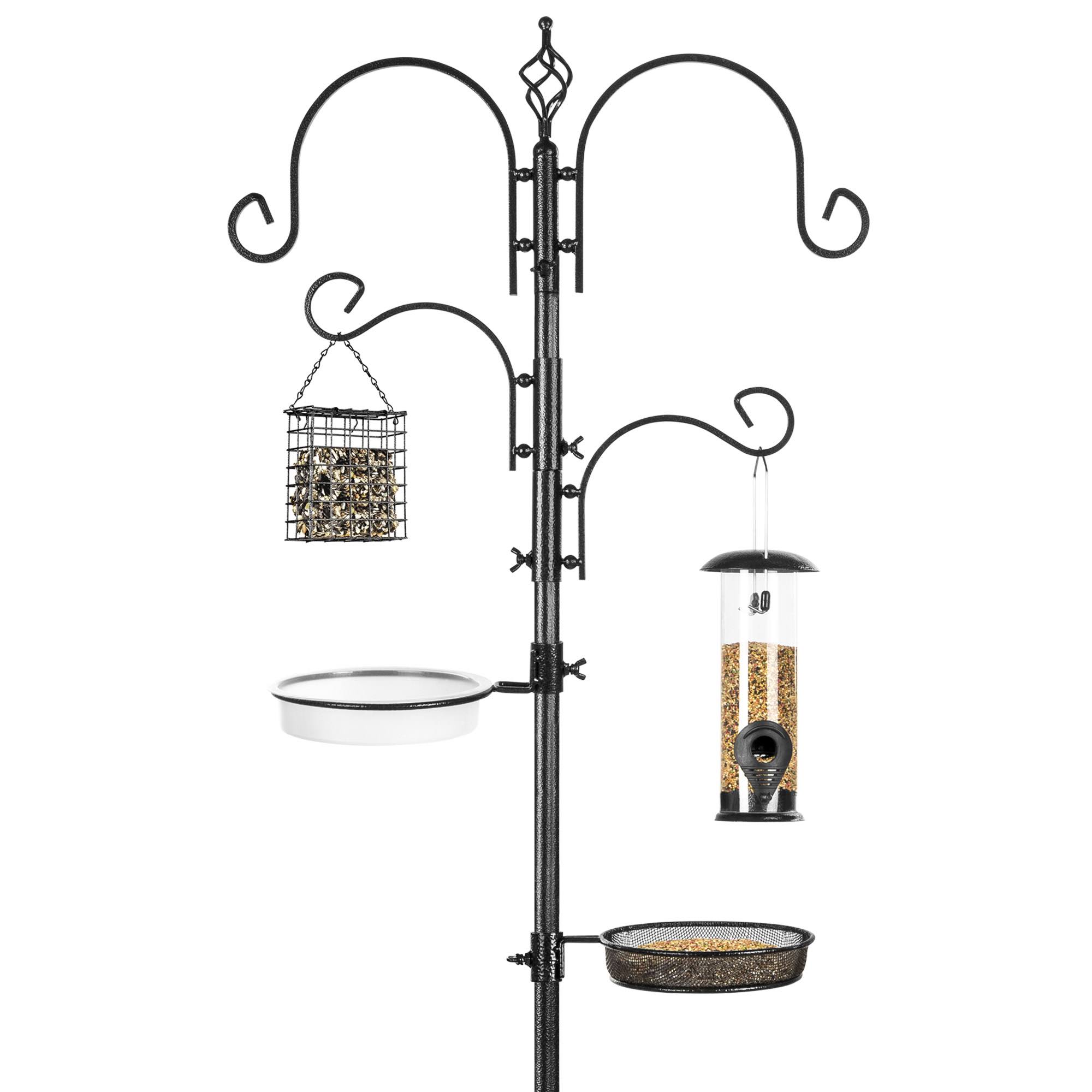 3e685e4209be4913d47b68bbb9fb0e1a339b47c1007f3fca20c3e3462c91ff40.jpg Best Choice Products 91in 4-Hook Bird Feeding Station,Steel Multi-Feeder Stand w/ 2 Feeders,Black - Image 1
