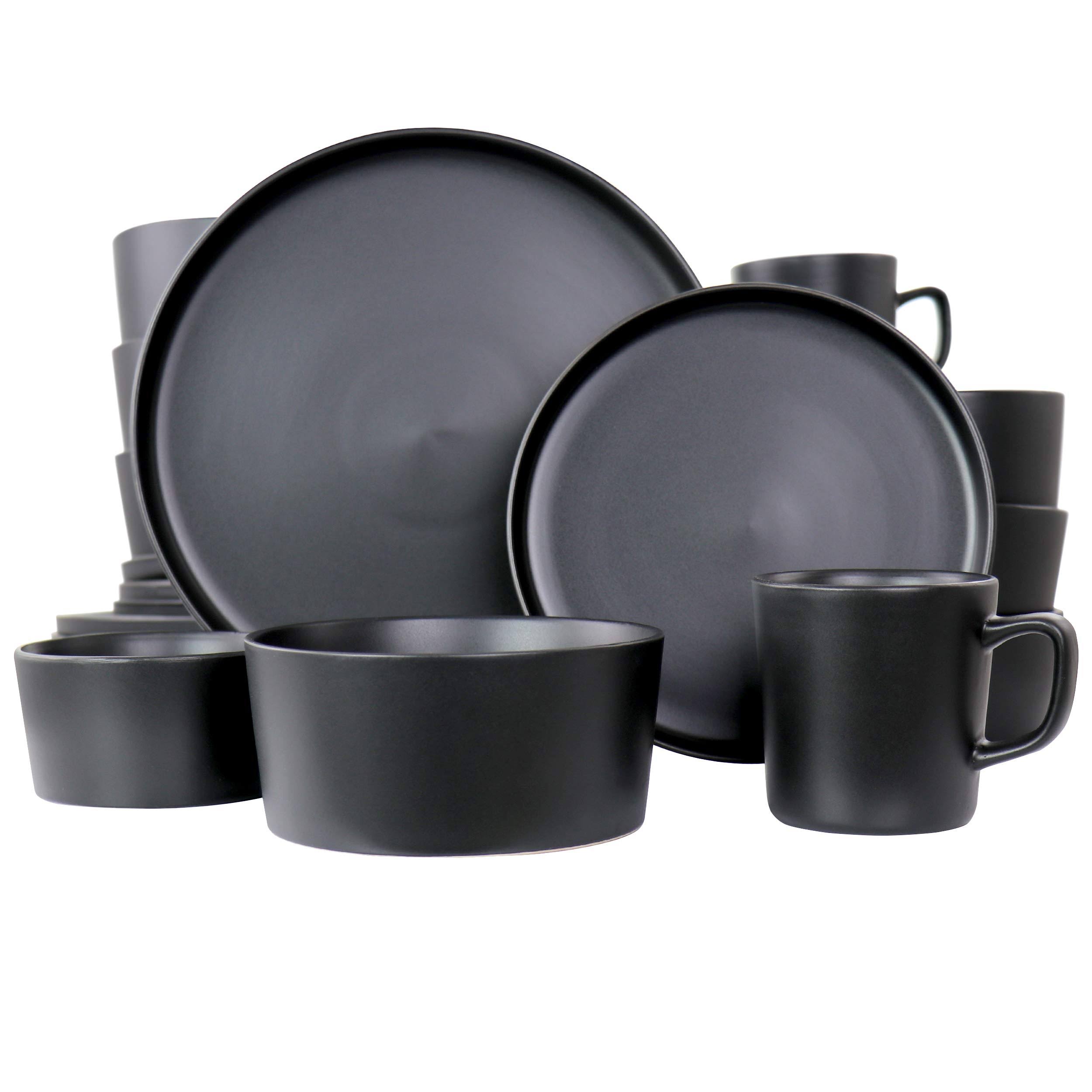 3e8bb3e6929fe071449d857235165090fe10c0c6dc49ac35eab11ba351a57877-1.jpg Elama Luxmatte 20-Piece Dinnerware Set, Black - Image 1