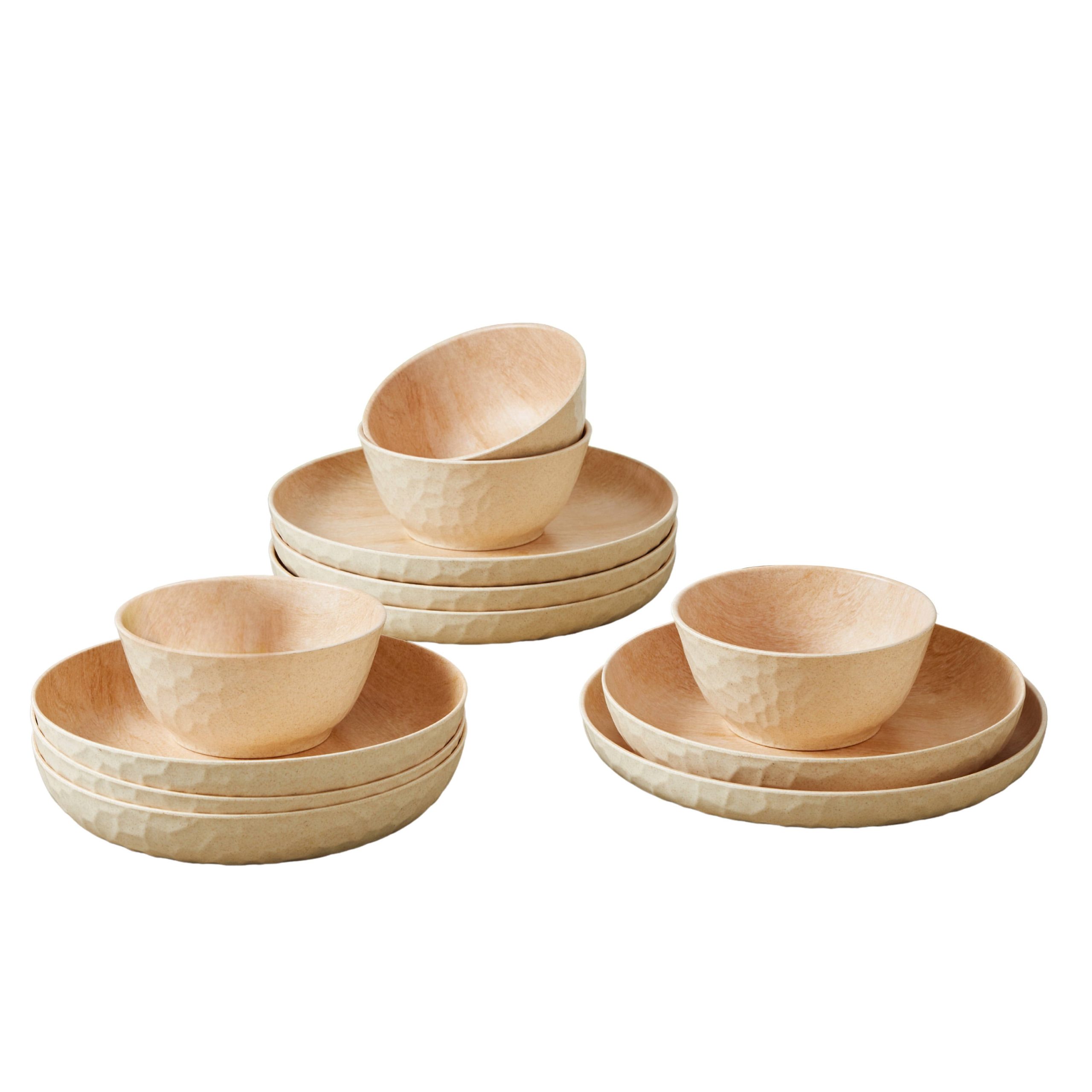 3e8c10d7eeef4f91af58961d5d8a7b6ecceb2705a7fe16642170e767e92c23e1.jpg Better Homes & Gardens Eco-Friendly Bamboo Melamine Dinnerware Set Faux Brown Wood - 12 Pcs - Image 1
