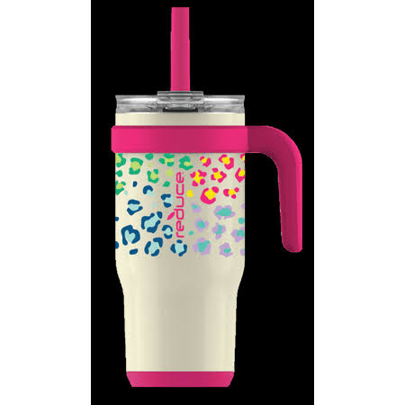 3e8f818ac6f16d0db74c2734193e7c1cf61dc5c233a96113bae22f774f9f7ce3.jpg Reduce Vacuum Insulated Stainless Steel Coldee Mug with Lid & Spill-Proof Straw - Cheetah Pink - 18 oz - Image 1