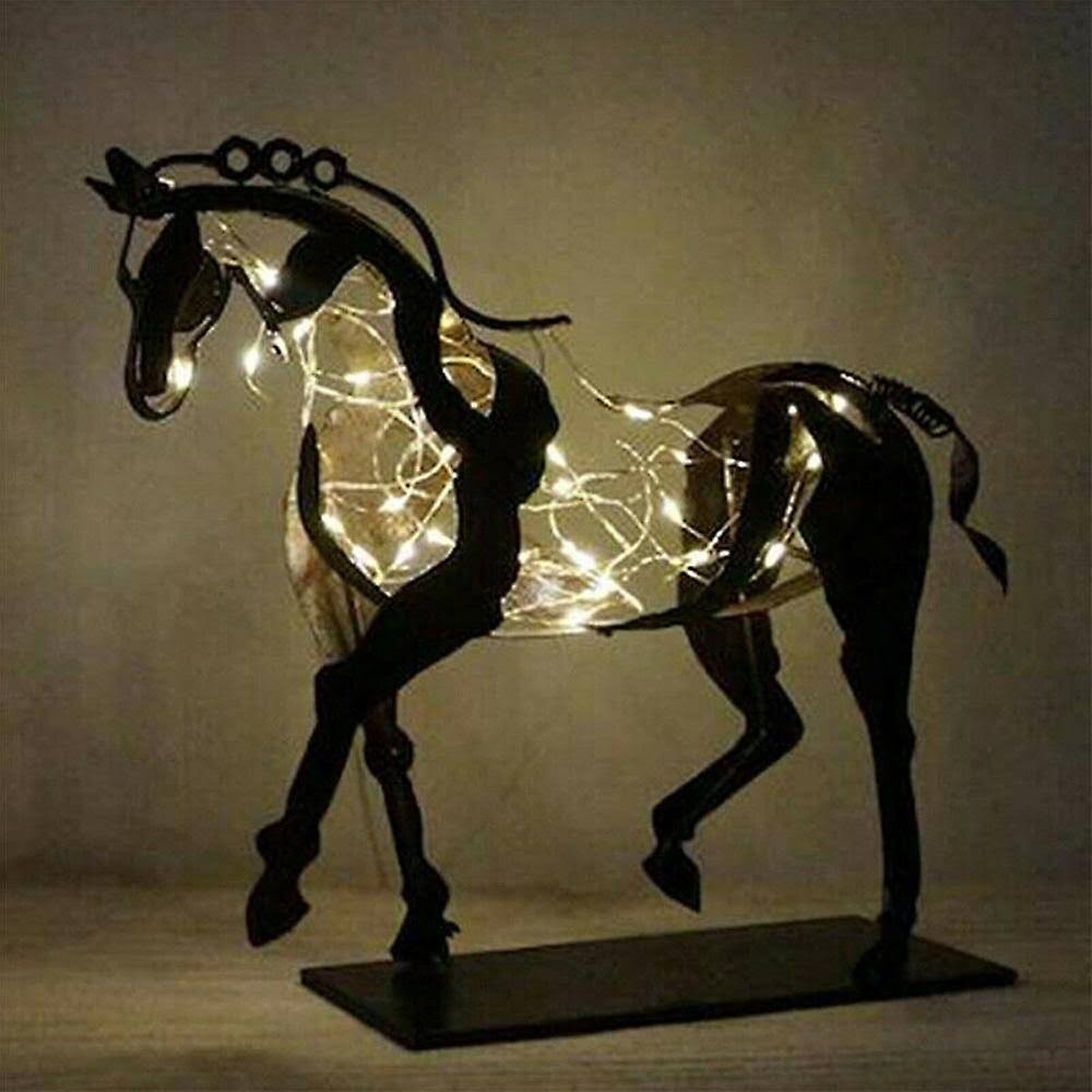 3ea6870761bf26a77804ed1cd03fc6126657bca90cf4fc867ace7e98e76ca9df.jpg Horse Sculpture Adonis Horse Hollow Metal Ornaments with Light - Image 1