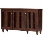 Baxton Studio Fernanda 3-Door Oak Brown Wooden Entryway Shoes Storage Wide Cabinet
