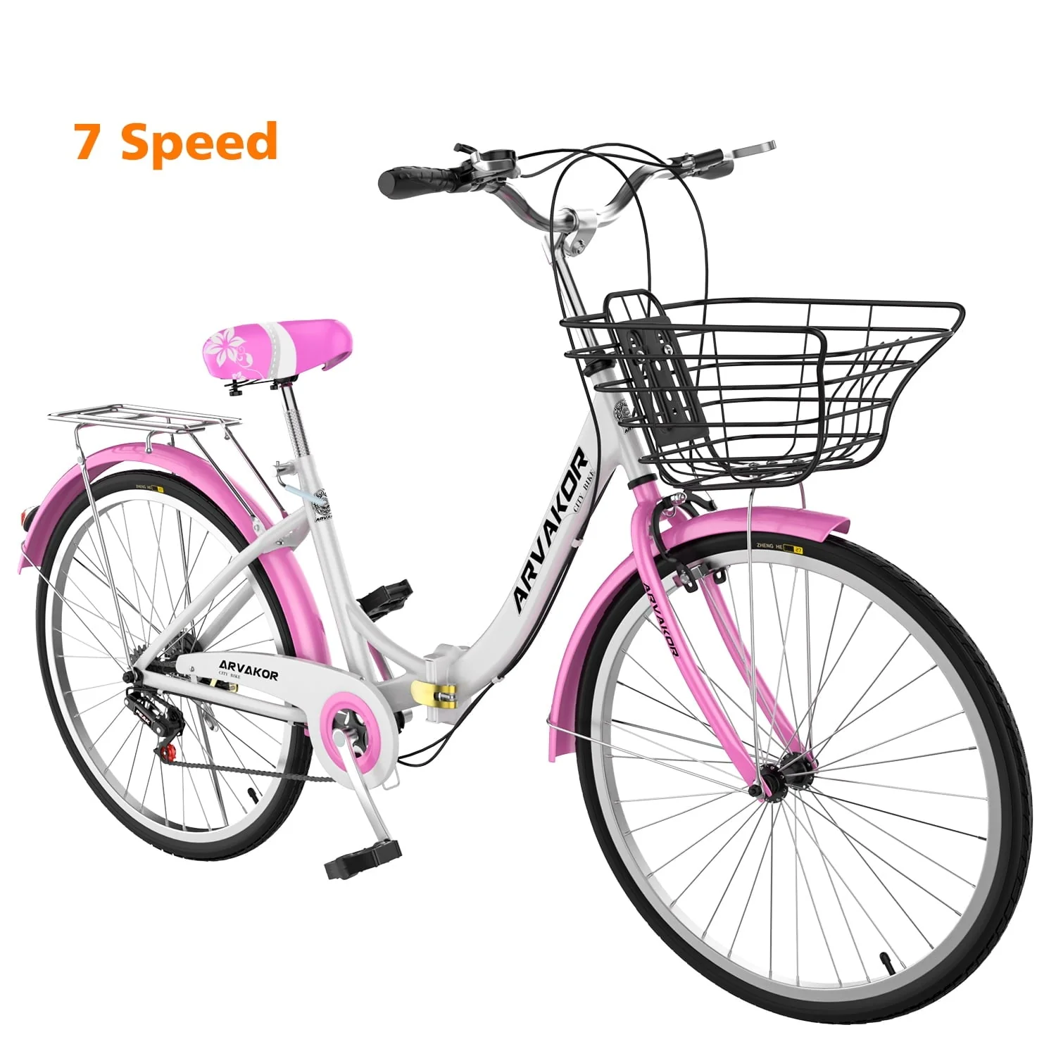 3eb54107fdda00a3665e0c83e4168c72ceb2805eb095cdc61bb5ee8509a9ed0f.webp ARVAKOR 26 in 7 Speed Women Bike, Classic Bicycle Retro Bicycle, Cruiser Bike, Pink - Image 1